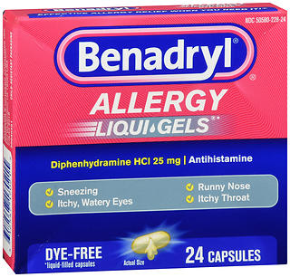 Benadryl- 25 mg capsules; 24 count